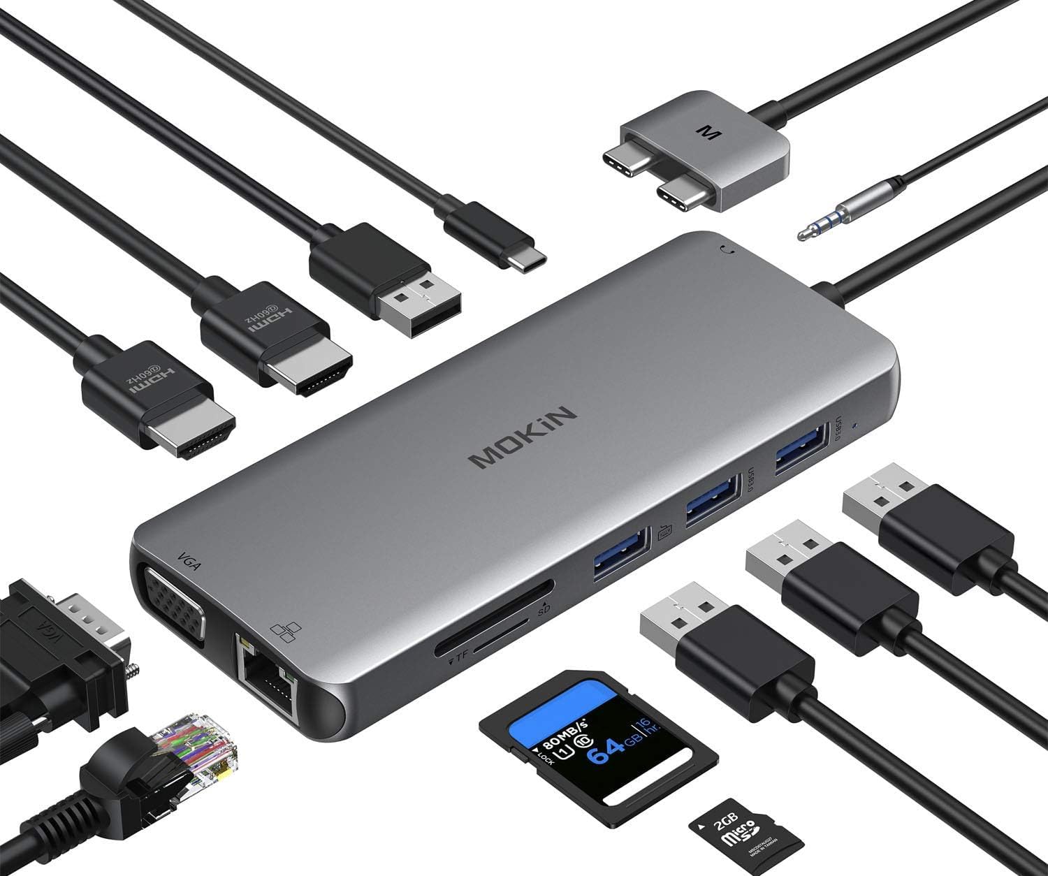 12-in-1 USB C Docking Station for MacBook Pro/Air - Dual HDMI, VGA, Ethernet, 4 USB Ports, 100W PD, SD/TF Card Reader - Perfect for Home Office, Video Editing & Multi-Monitor Setup