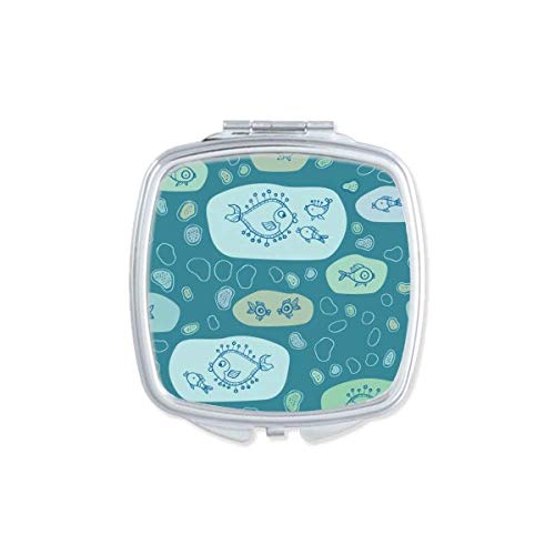 DIYthinker Blue Bubbles Line Drawing Abstract Fishes Mirror - Portable Compact Pocket Makeup Mirror with Double Sided Glass for Travel, Purse & Vanity Use