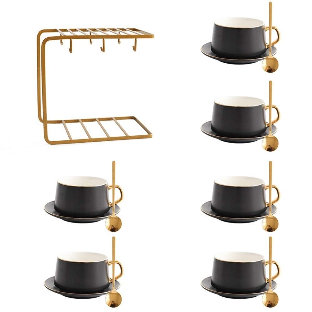 Premium Ceramic Coffee & Tea Gift Set - 6 Piece Elegant Cups, Saucers & Spoons with Cup Holder - Perfect for Home, Office & Gifting - Ideal for Morning Coffee, Afternoon Tea & Hosting Guests