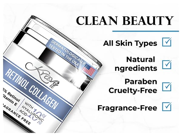 Best Retinol Cream for Face - Anti Aging Moisturizer with Vitamin E, B5 & Hyaluronic Acid | Wrinkle Reduction & Collagen Boost for Women & Men | Day & Night Face Cream 1.7oz | Perfect for Dry Skin & Fine Lines Treatment