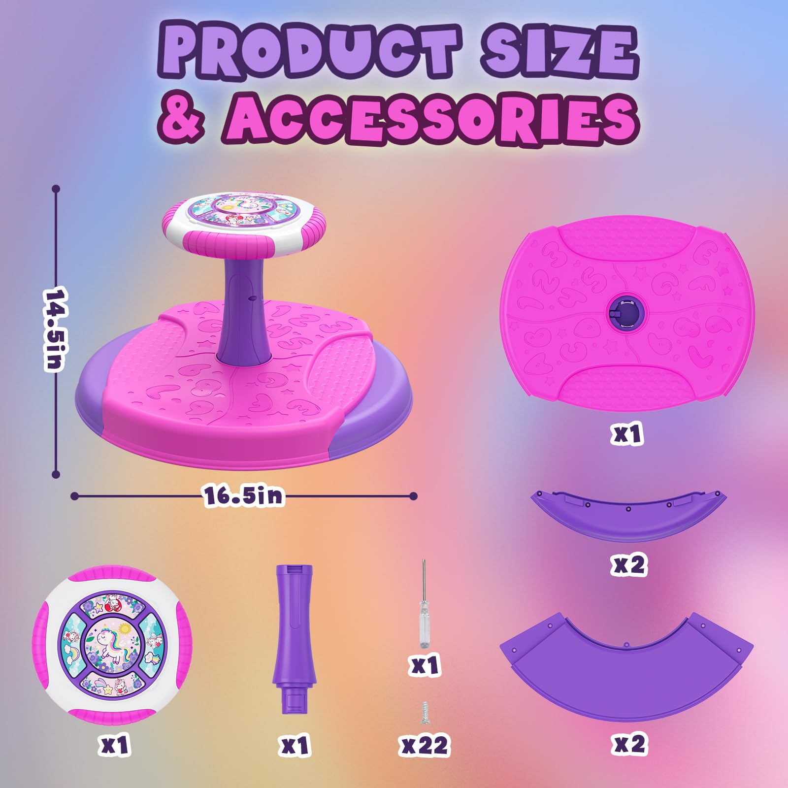 Unicorn Sit and Spin Toy for Toddlers 3-5 Years Old | 360° Spinning Seat with LED Lights & Music | Sensory Learning Toy for 3 4 5 Year Old Girls | Perfect Birthday Gift for Indoor Play & Preschool Development