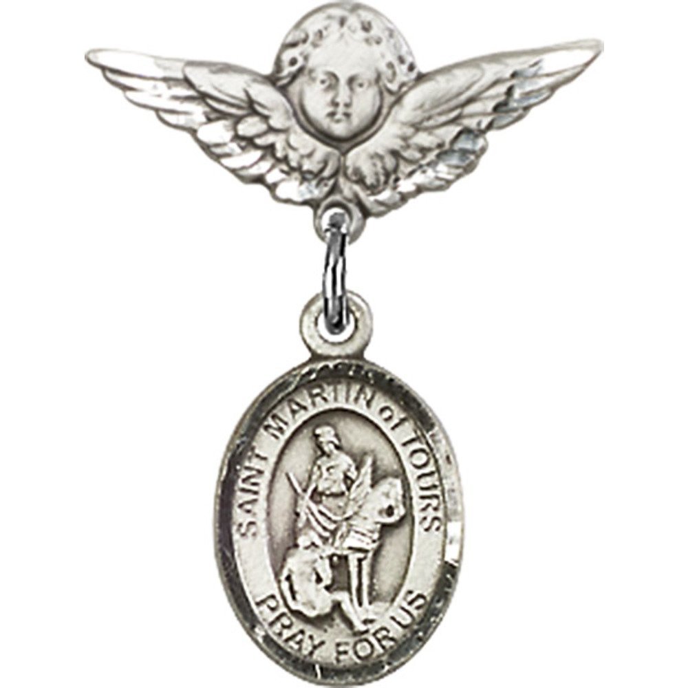 St. Martin of Tours Sterling Silver Baby Badge with Angel Wing Charm - 7/8