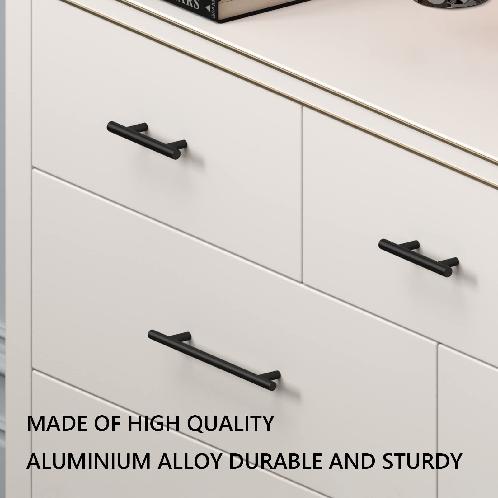 Modern Black Cabinet Handles - 10 Pack, 6.3 Inch Aluminum Alloy Drawer Pulls for Kitchen & Bathroom