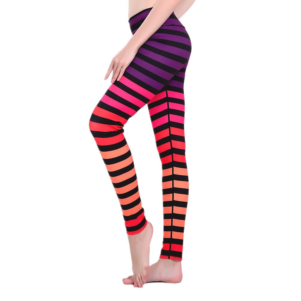 Women's High Waisted Striped Yoga Pants with Tummy Control - Ankle Length Workout Leggings for Running, Gym & Lounge Wear