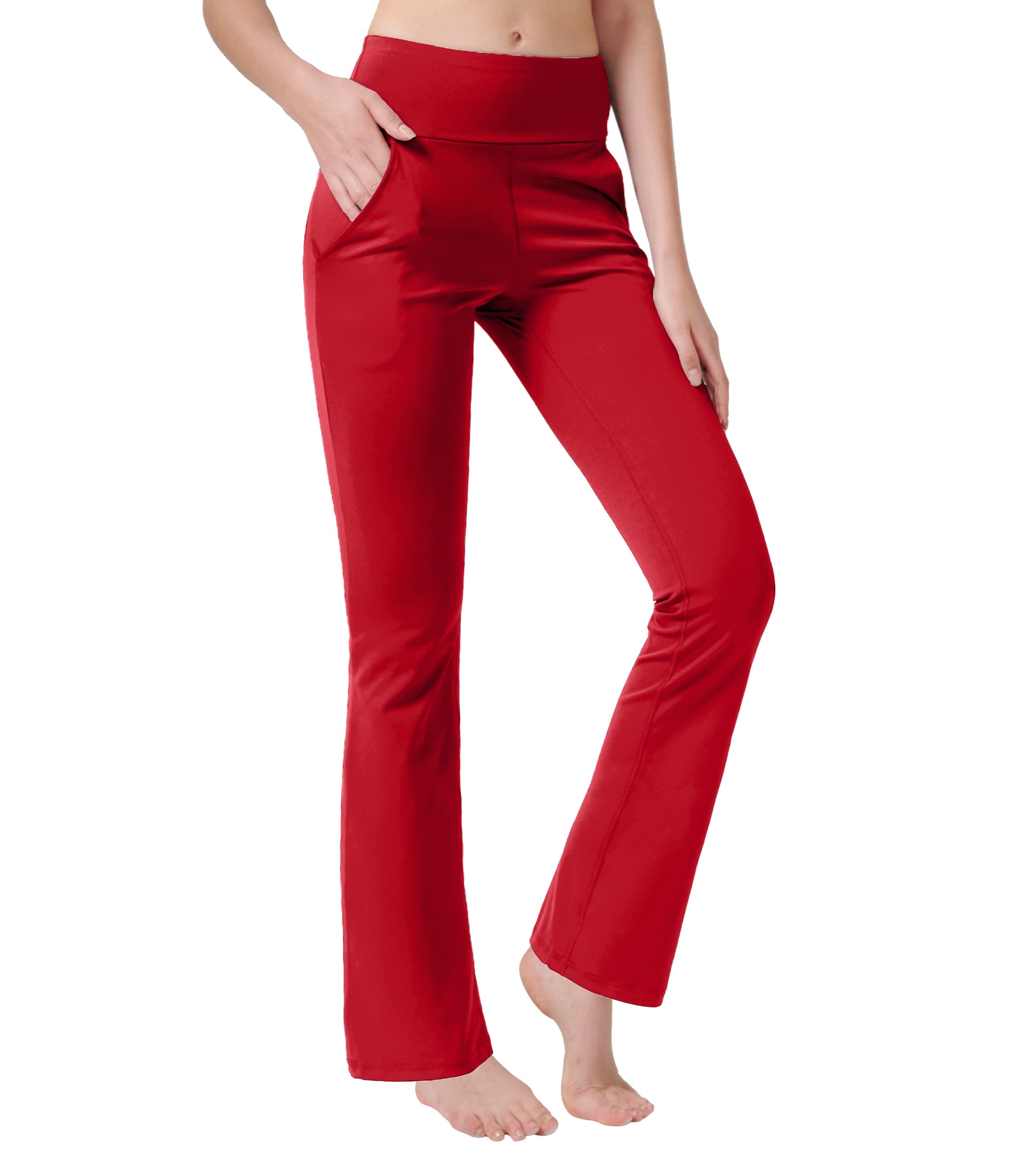 Nuveti Women's High Waisted Bootcut Yoga Pants with 4 Pockets - Tummy Control Workout & Work Pants for Yoga, Gym, Office & Casual Wear