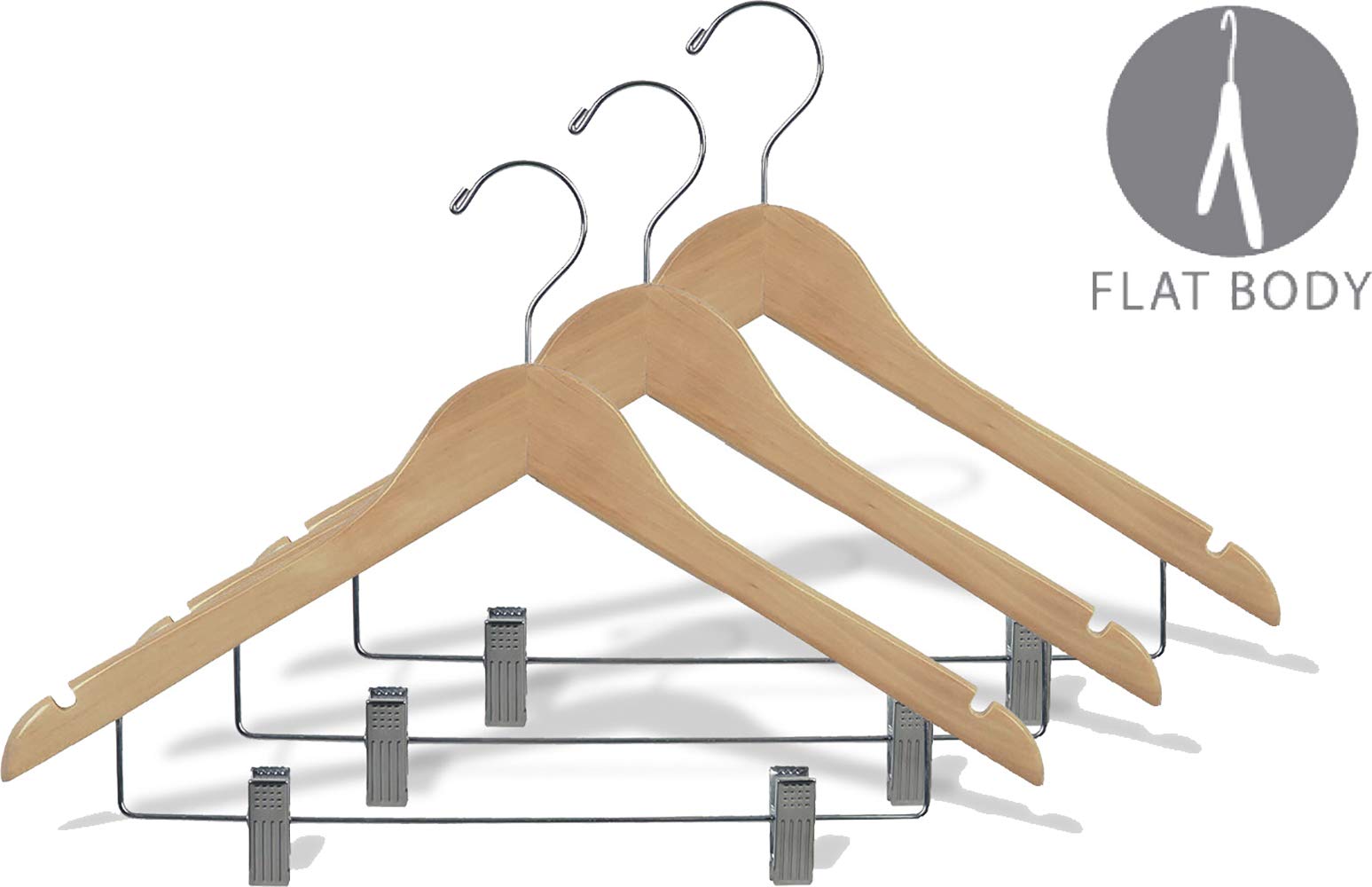 Premium Rubberized Wood Hangers with Adjustable Cushion Clips - Natural Finish, Chrome Hook & Notches - Set of 100 by The Great American Hanger Company - Perfect for Closet Organization, Retail Stores & Delicate Clothing Protection