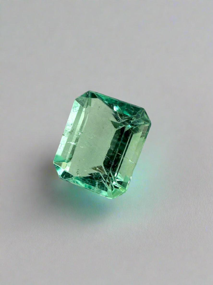 14K Gold Custom Pendant with 0.57 Carat 5.5x4.6mm Pastel Green Natural Colombian Loose Emerald - Emerald Cut Gemstone Jewelry for Elegant Necklace & Special Occasion Gifts