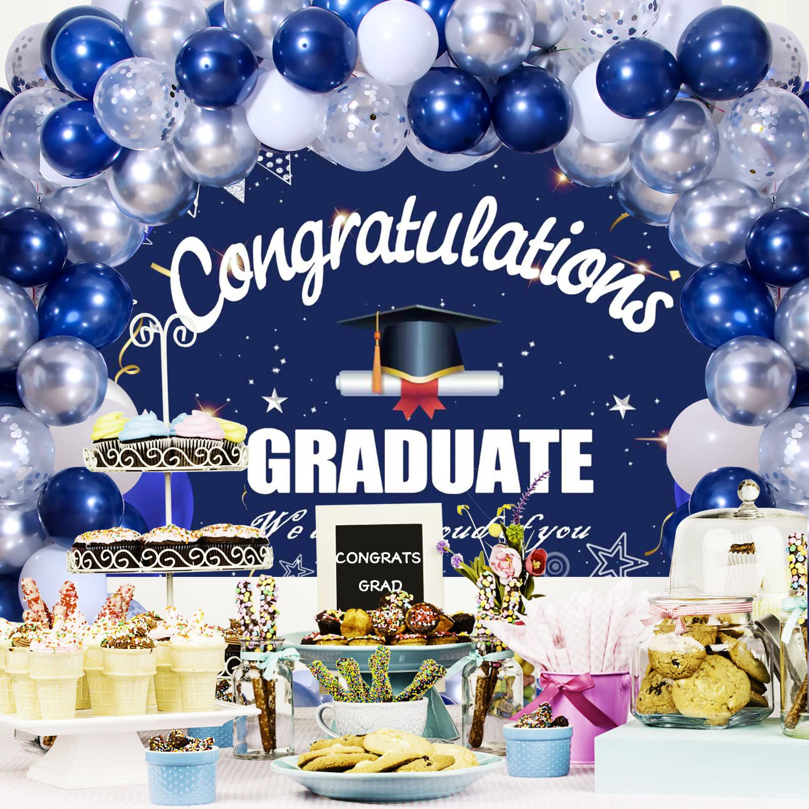 Class of 2025 Graduation Decorations Set - Congratulations GRADUATE Banner, Balloons & Backdrop for Nursing Graduation Party (Navy Blue) | Perfect for Nurse Graduation Ceremonies, College Celebrations & Photo Booths