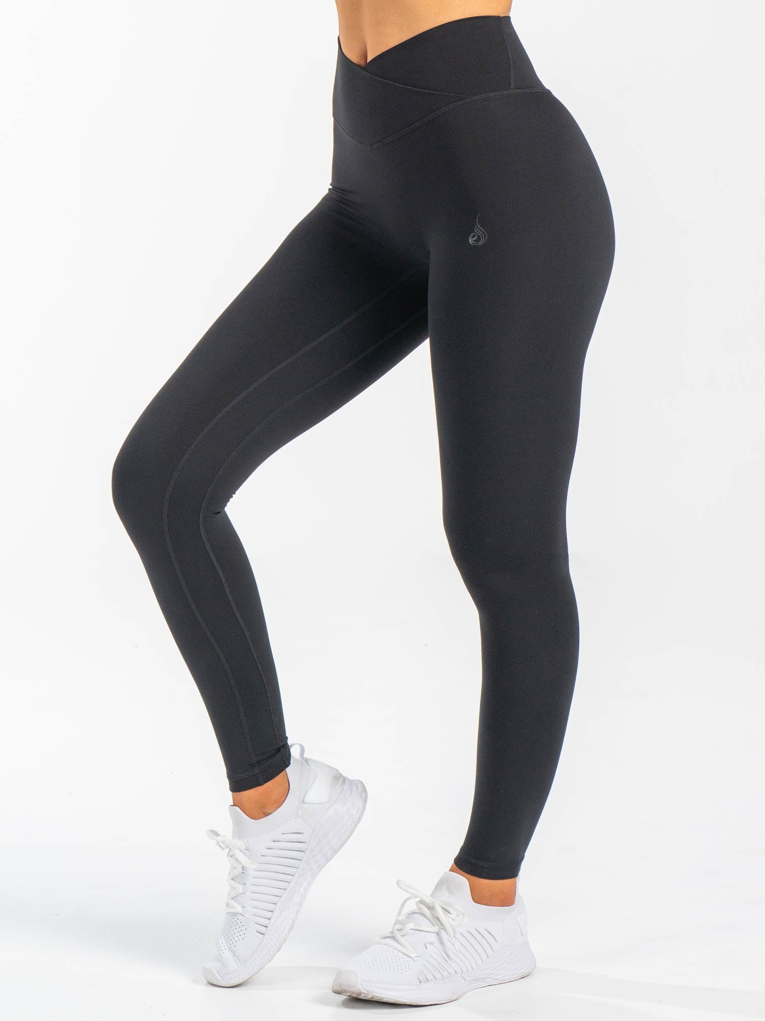 NKD Cross Waist Band Leggings for Women - High Waisted Tummy Control Yoga Pants - Black Workout Leggings for Running, Gym & Lounge