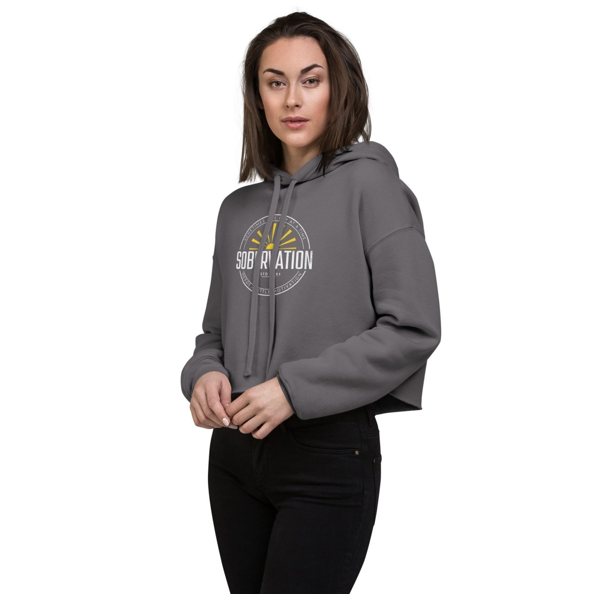 Stylish Sobervation Crop Hoodie for Women - Trendy Pullover Sweatshirt for Casual Wear, Gym, and Outdoor Activities