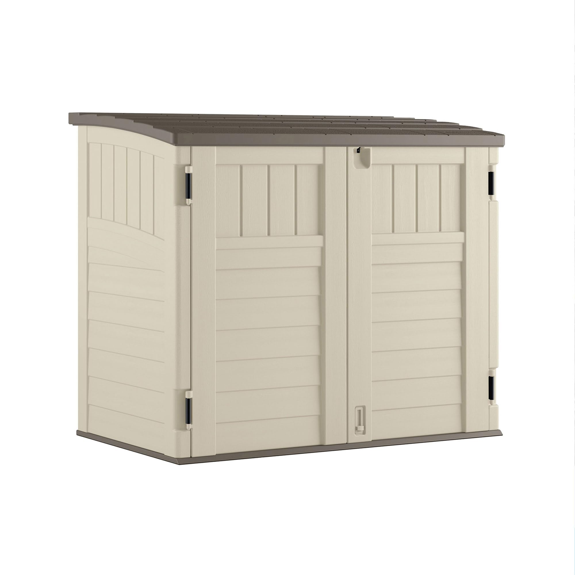 Suncast 34 Cu Ft Horizontal Outdoor Storage Shed - Weatherproof Vanilla Cabinet for Garbage Cans, Garden Tools, Lawn Equipment & Patio Furniture | Perfect for Backyard Organization, Garage Storage & Home Improvement Projects