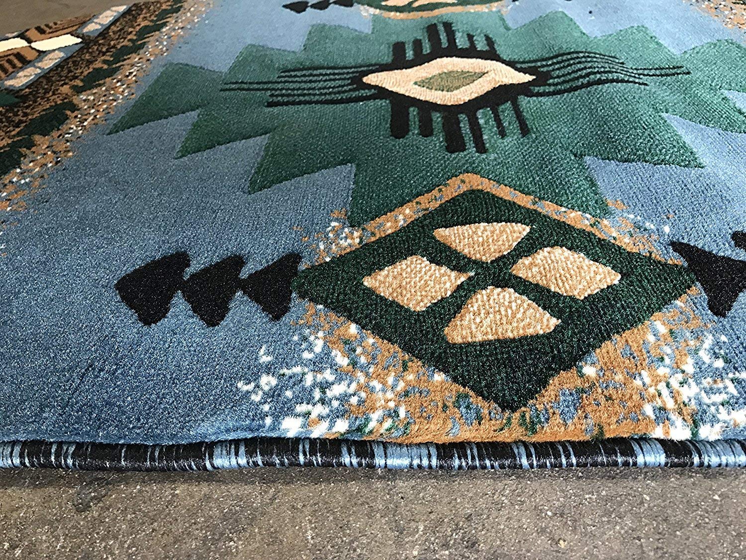 Authentic Southwest Navajo Aztec Native American Tribal Light Blue Area Rug - 5'x7' Oval Handwoven Carpet for Living Room, Bedroom & Boho Decor