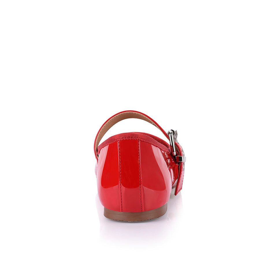 **Red Patent Leather Mary Jane Flats for Women - Comfortable Buckled Ballet Shoes for Work, School & Casual Outfits**
