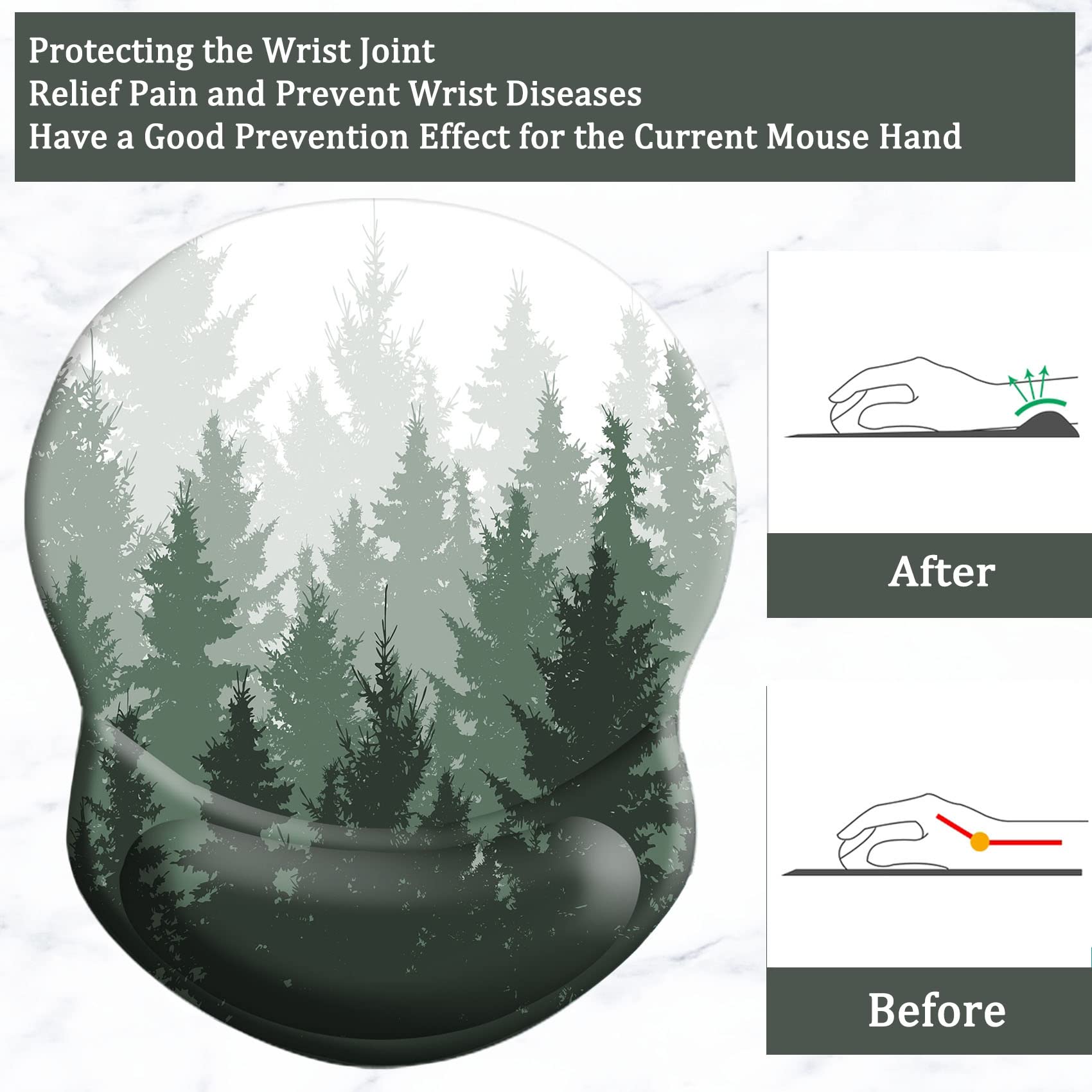 Ergonomic Mouse Pad with Wrist Support - Pain Relief, Non-Slip PU Base, Comfortable & Durable for Office, Home, Gaming - Perfect for Long Hours of Computer Work, Typing, and Online Studying (Misty Forest Design)