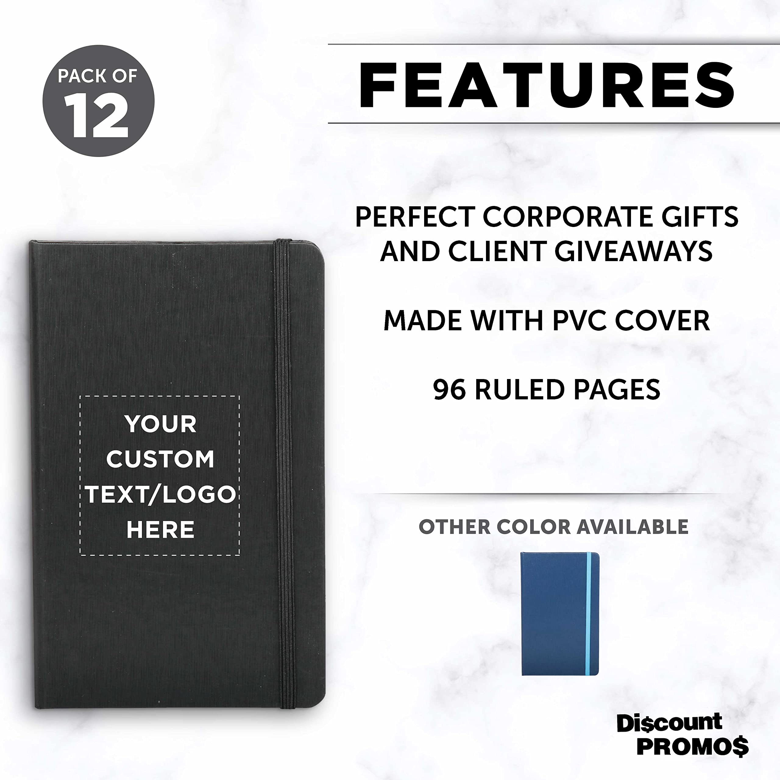 Custom Hardcover Notebook Journals with Elastic Band - Set of 12 Personalized Bulk Pack - Black - Perfect for School, Office, Home & Gift Giving - Premium Writing Journals for Students, Professionals & Journaling Enthusiasts