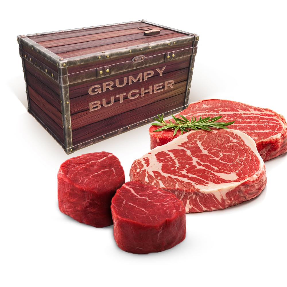 Premium Grumpy Butcher Steak Gift Basket - 2 Filet Mignons (8oz) & 2 Ribeyes (14oz) | USDA Prime Beef | Perfect for BBQ, Dinner Parties & Gourmet Food Gifts | Carne Asada & Special Occasions