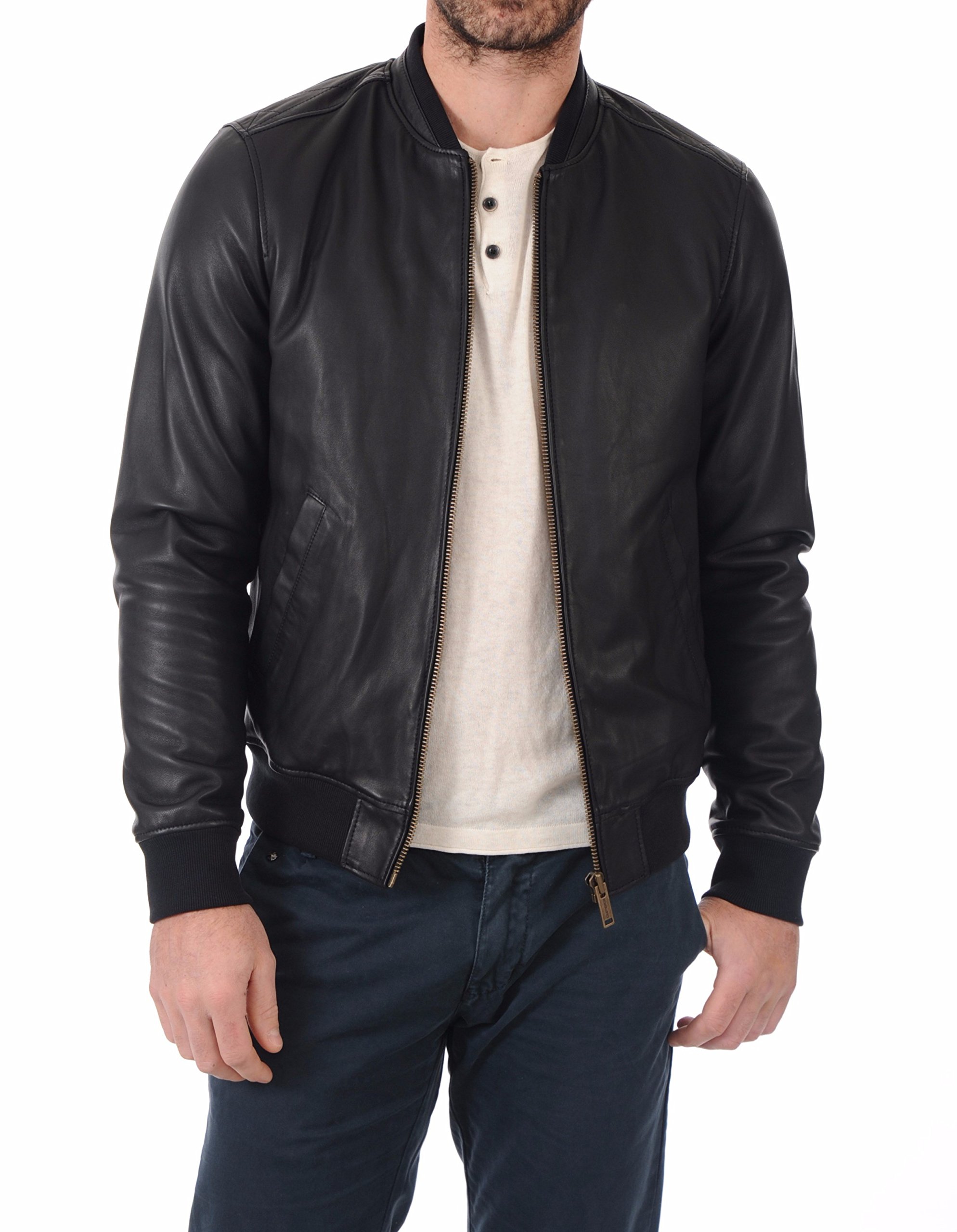 Premium Men's Lambskin Leather Bomber Jacket - Classic Biker Style for Motorcycle Riding & Casual Wear | Genuine Soft Leather Jacket for Men's Fashion & Outdoor Activities
