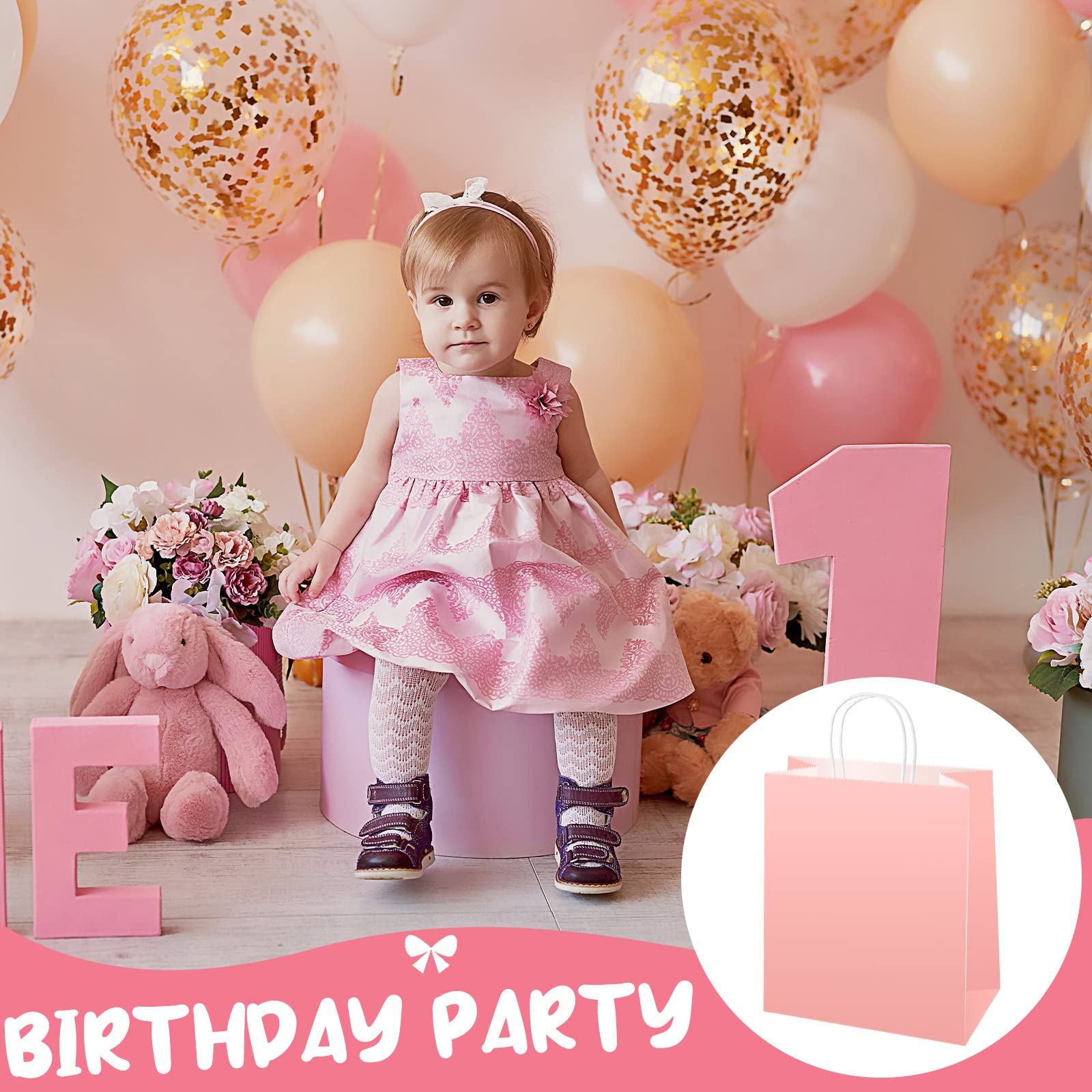 Sabary 75 Pcs Kraft Paper Gift Bags with Handles - Eco-Friendly Retail Shopping Bags for Parties, Weddings & Business Merchandise (3 Sizes, Pink) - Perfect for Birthday Gifts, Store Packaging & Event Favors