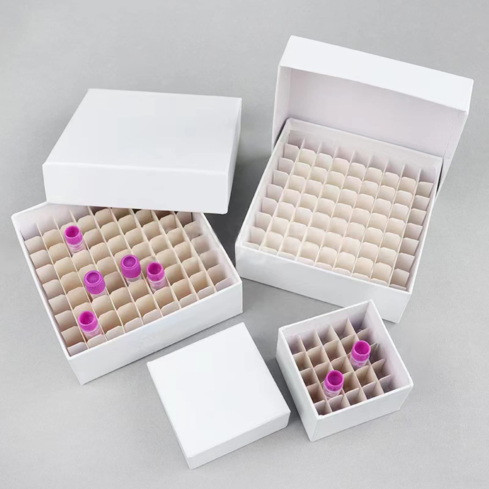 White Cardboard Freezer Box with Water & Ice Resistant Coating - 81 Place Storage for 1.5-2.0 mL Cryovials (Pack of 12) | Ideal for Lab Sample Storage, Biobanking & Medical Research