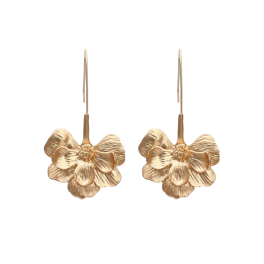 Floral Earrings for Women - Gold Plated Flower Petal Drop Earrings | Lightweight Boho Chic Jewelry Gifts for Birthday, Wedding & Party Accessories