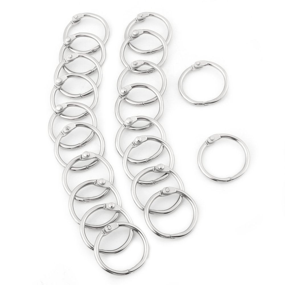 20-Pack Metal Loose Leaf Binder Rings (38mm) - Silver Book Rings for Office, School, Scrapbooking, Photo Albums & Keychains - Durable Snap Hinge Clips for Organizing Documents, DIY Projects & Home Use