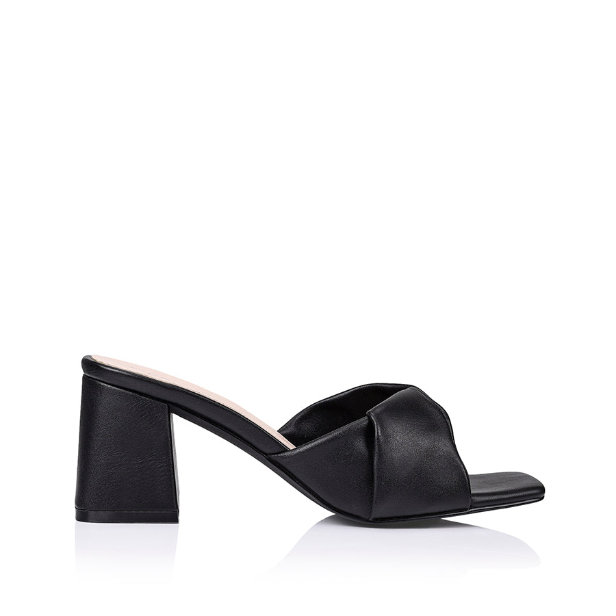 Stella Black Smooth Block Heel Mules for Women - Comfortable Slip-On Shoes for Office, Party & Casual Wear
