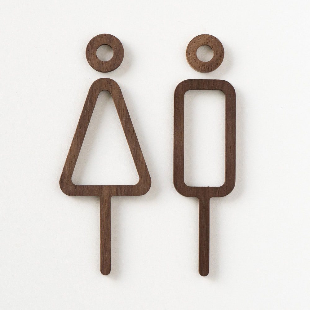 MOHEIM Wooden Restroom Sign Set of 2 - Handcrafted Walnut Bathroom Door Sign for Home & Office - Perfect for Powder Rooms, Guest Bathrooms, and Commercial Spaces