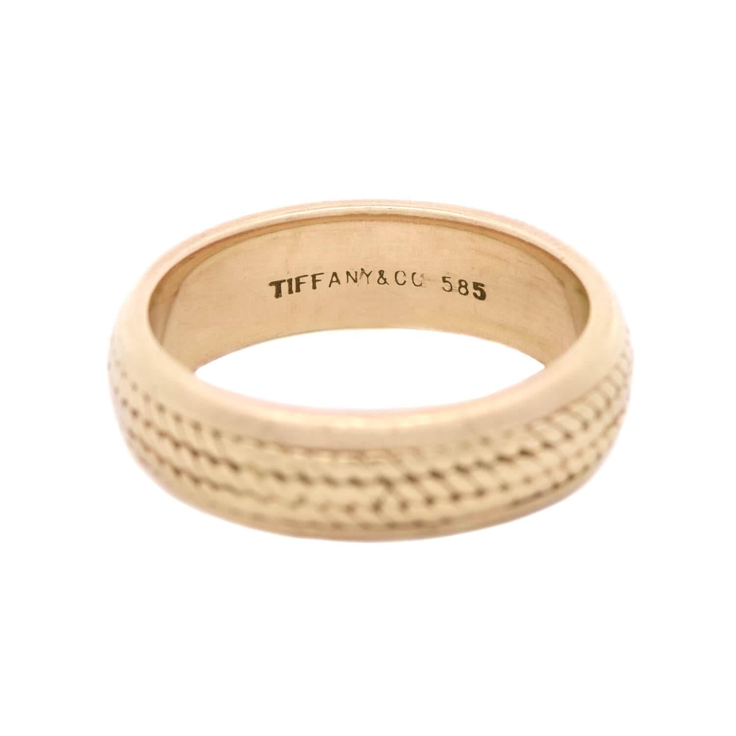 Vintage TIFFANY & Co 14k Gold Braided Motif Band Ring - Elegant Stackable Jewelry for Women, Perfect for Weddings, Anniversaries & Everyday Wear
