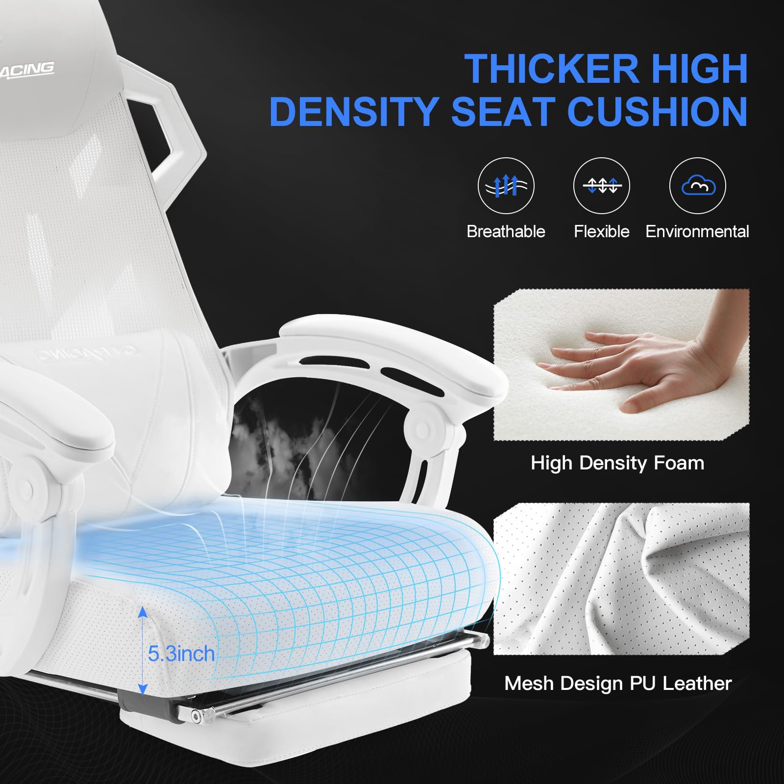GTRACING Ergonomic Gaming Chair with Mesh Back, Adjustable Headrest & Lumbar Support - Reclining Computer Chair with Footrest for PC Gamers & Office Work (White) - Perfect for Esports, Streaming & Long Work Sessions