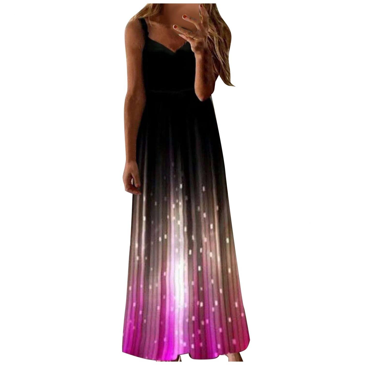KAMEMIR Women's Floral Print Beach Maxi Dress - Sleeveless Tank Sundress for Summer, Casual Party & Vacation Wear | Perfect for Beach Outings, Poolside Lounging & Tropical Getaways