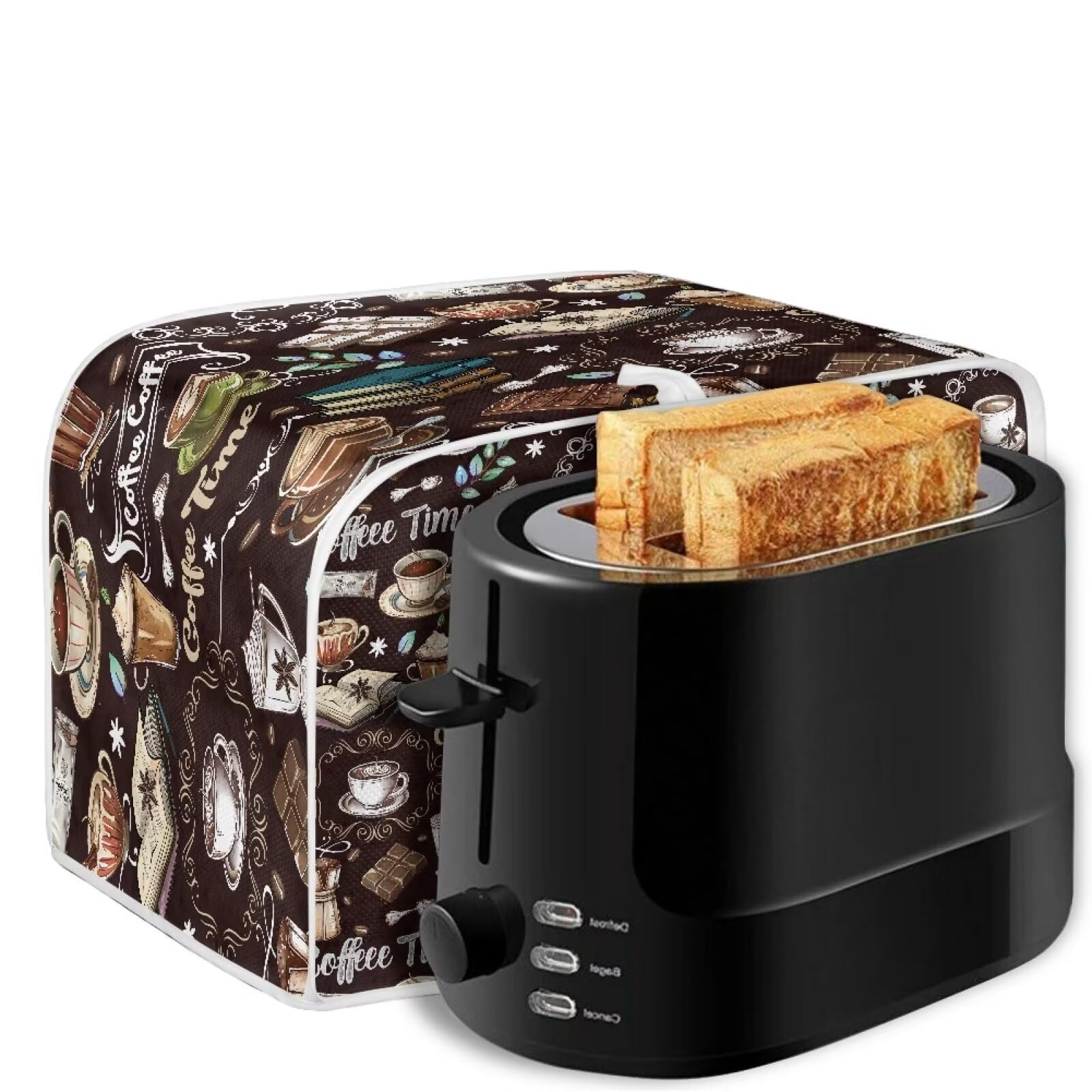 ZDCUSTOM Coffee Time Toaster & Microwave Oven Dust Cover - Machine Washable Dustproof Protector for Kitchen Appliances | Keep Toasters Clean from Dust & Fingerprints | Perfect for Home, Office & Cafe Use