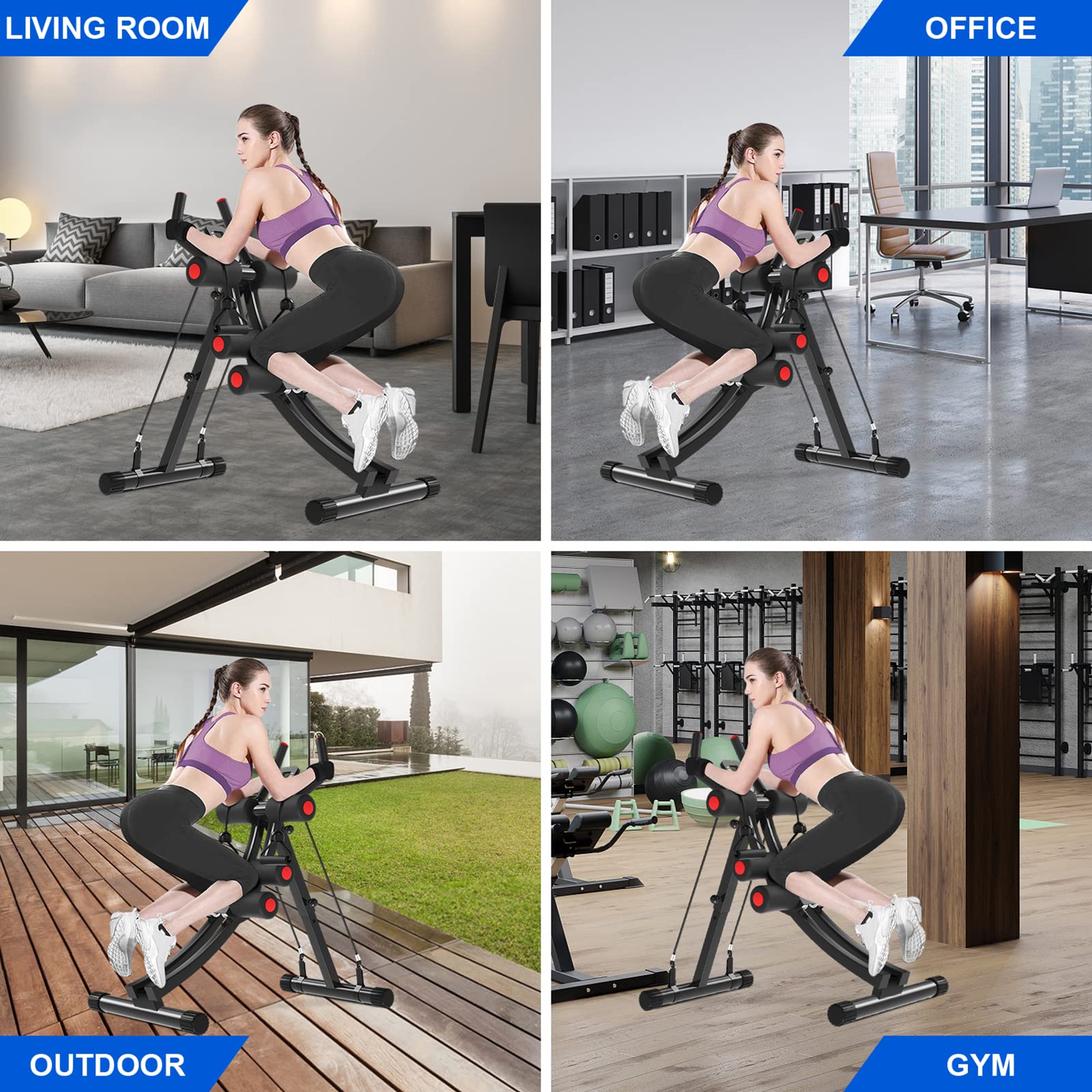 COSTWELL Adjustable Ab Machine for Core Strength Training - Foldable Abdominal Workout Equipment with 2 Resistance Bands for Home Gym | Perfect for Stomach Toning & Waist Training Exercises