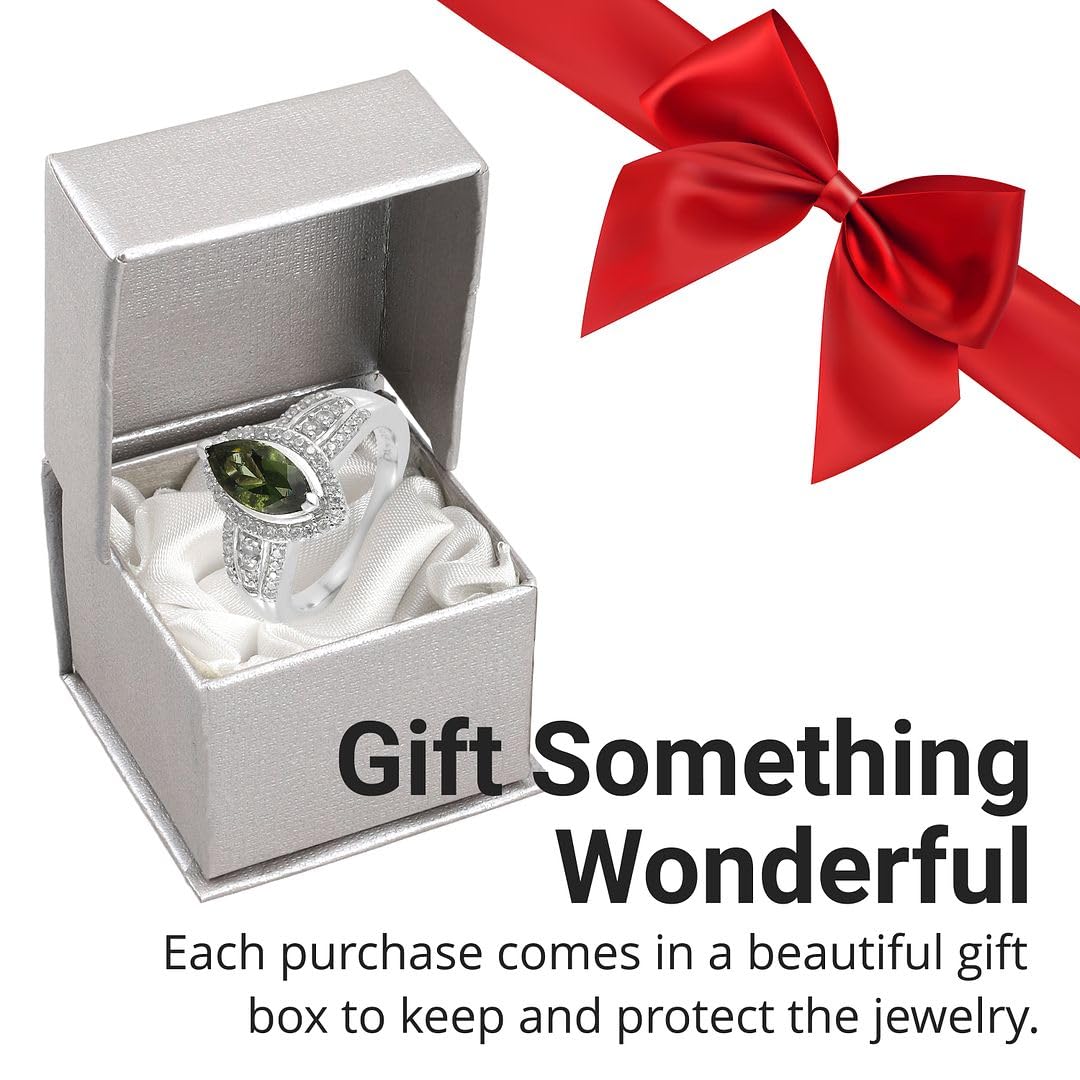 Moldavite & Zircon Promise Ring for Women - 925 Sterling Silver Platinum Plated, Size 6 | Elegant Engagement, Wedding & Anniversary Jewelry | Perfect Bride Gift for Birthday, Valentine's Day & Special Occasions | Ideal for Proposals, Vow Renewals & Romantic Celebrations