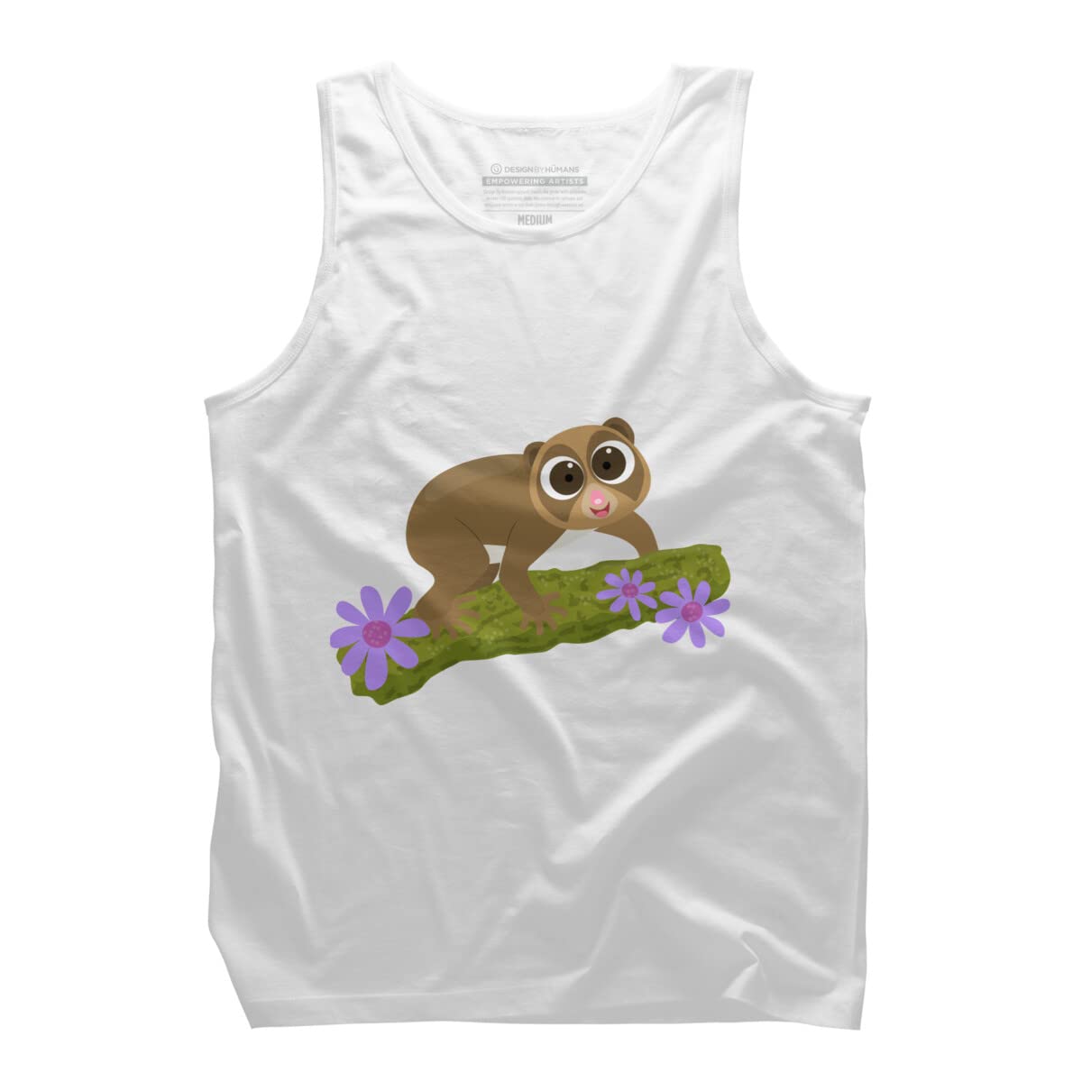 Design By Humans Men's Cute Happy Slow Loris on Branch Cartoon Graphic Tank Top - Funny Animal Print Tee for Casual Wear & Gifts