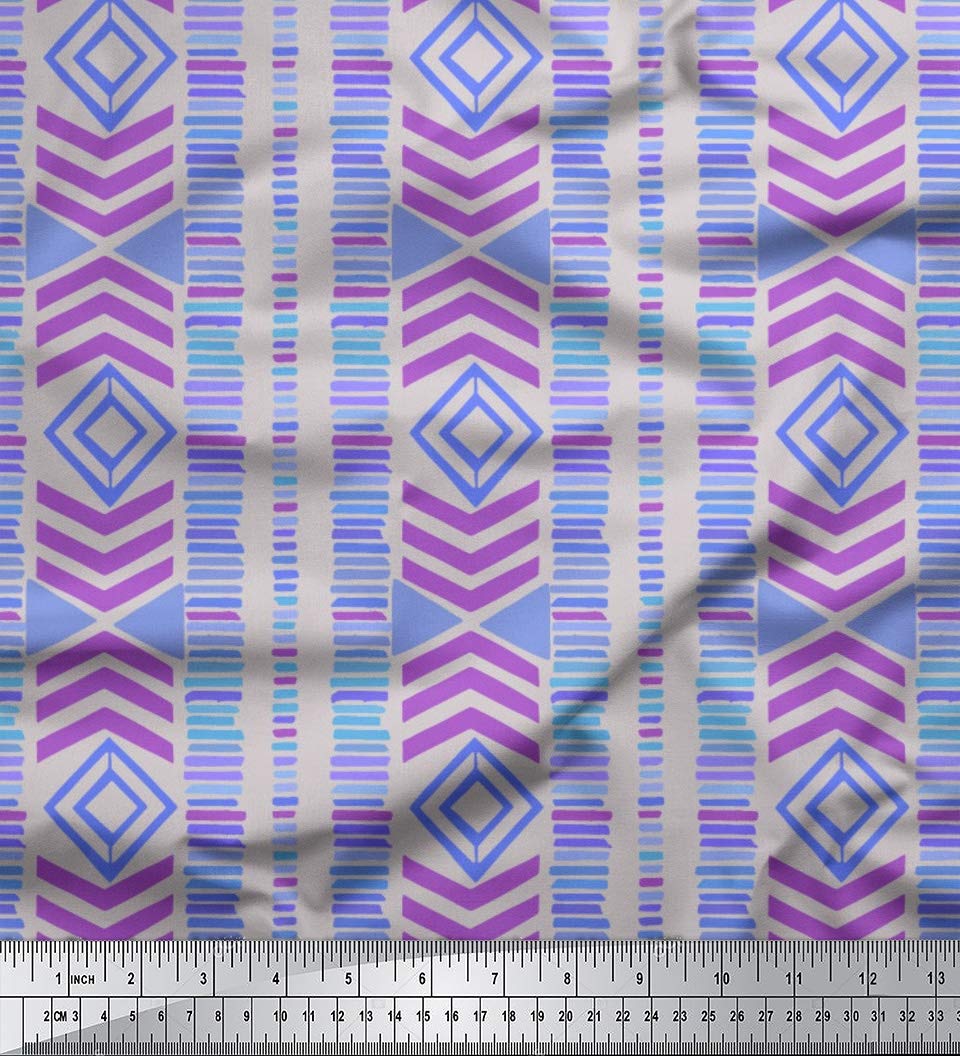 Soimoi Moss Georgette Gray Fabric by The Yard - 42 Inch Wide Aztec Geometric Printed Material for Dresses, Curtains & Home Decor | Tribal Contemporary Fusion Fashion Fabric