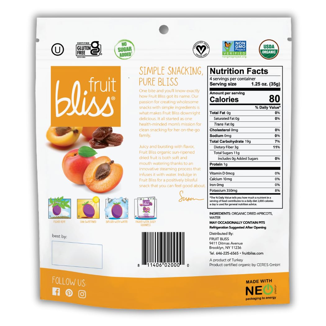 Organic Unsulfured Turkish Dried Apricots - Non-GMO, Gluten-Free Healthy Snack (3 Pack, 5 oz Each) - Perfect for On-the-Go, Post-Workout & Kids Lunch Boxes