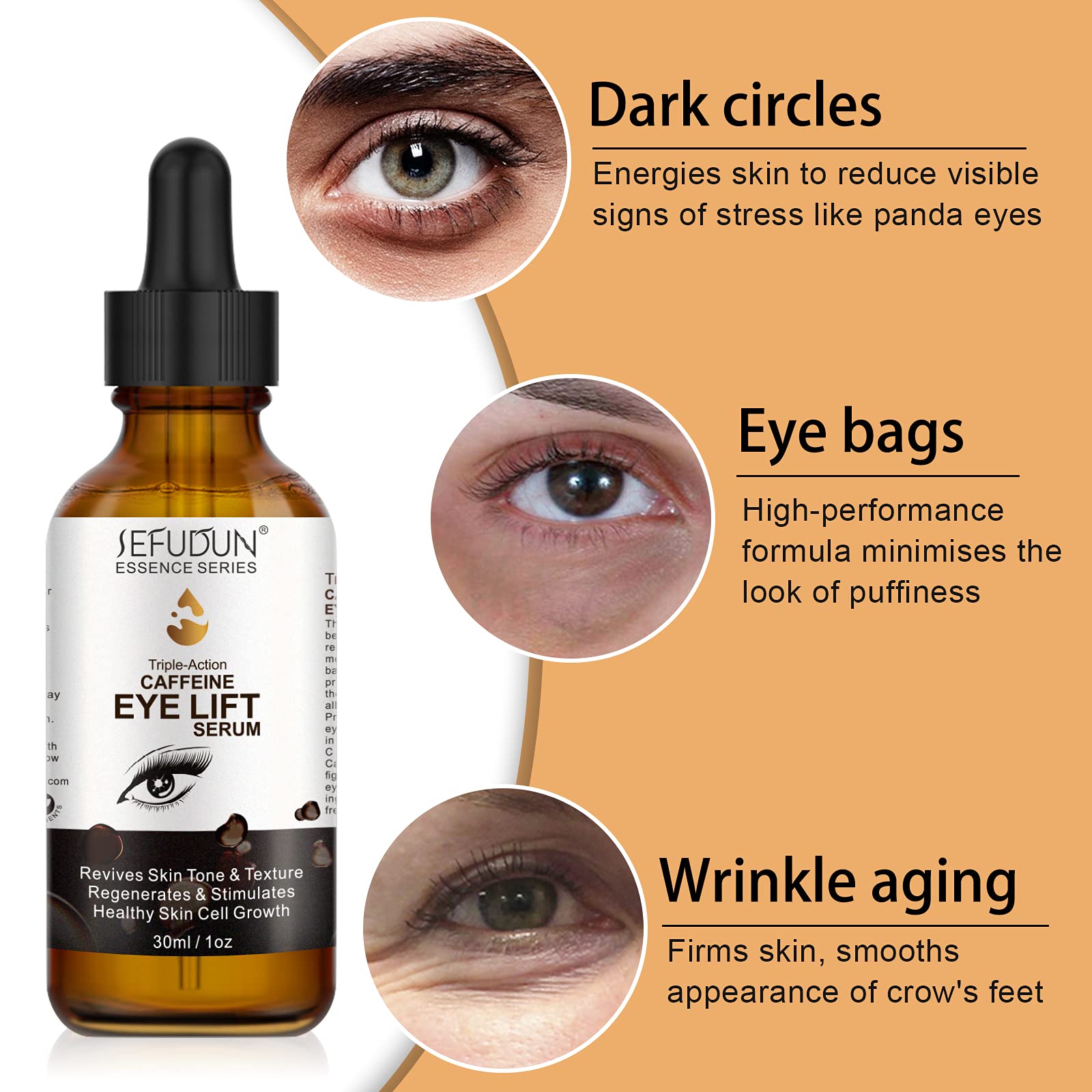**Caffeine Eye Serum with EGCG & Collagen - Anti-Aging Eye Treatment for Women & Men - Reduces Puffiness, Dark Circles, Under Eye Bags, Wrinkles & Fine Lines - 1 oz / 30 ml - Perfect for Morning & Night Skincare Routine**