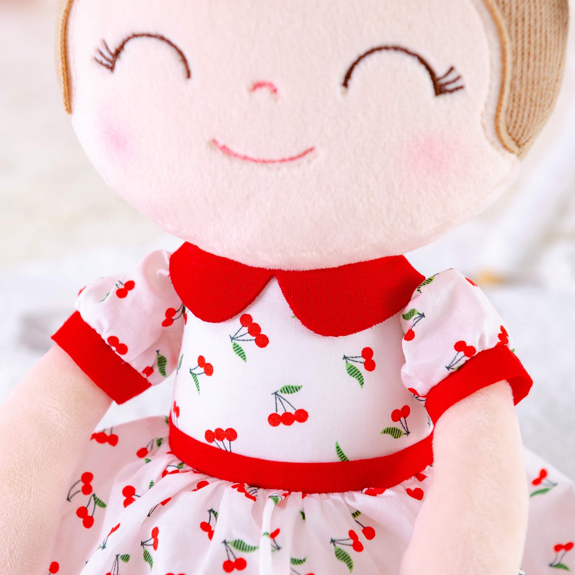 Gloveleya 14-inch Soft Plush Baby Doll for Girls - Cherry Red Stuffed Toy with Gift Box | Perfect Birthday Gift, Christmas Present & Nursery Decor