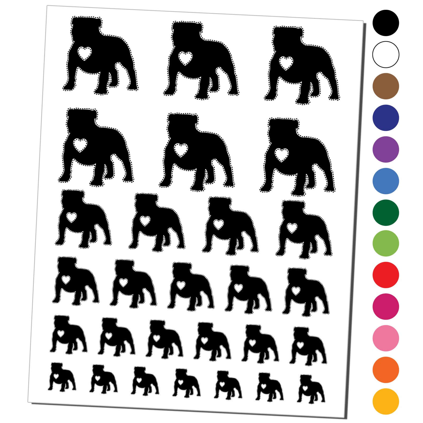 British Bulldog with Heart Temporary Tattoos - Waterproof Fake Body Art Set (Black, 1 Sheet) | Perfect for Pet Lovers, Costume Parties & Patriotic Events