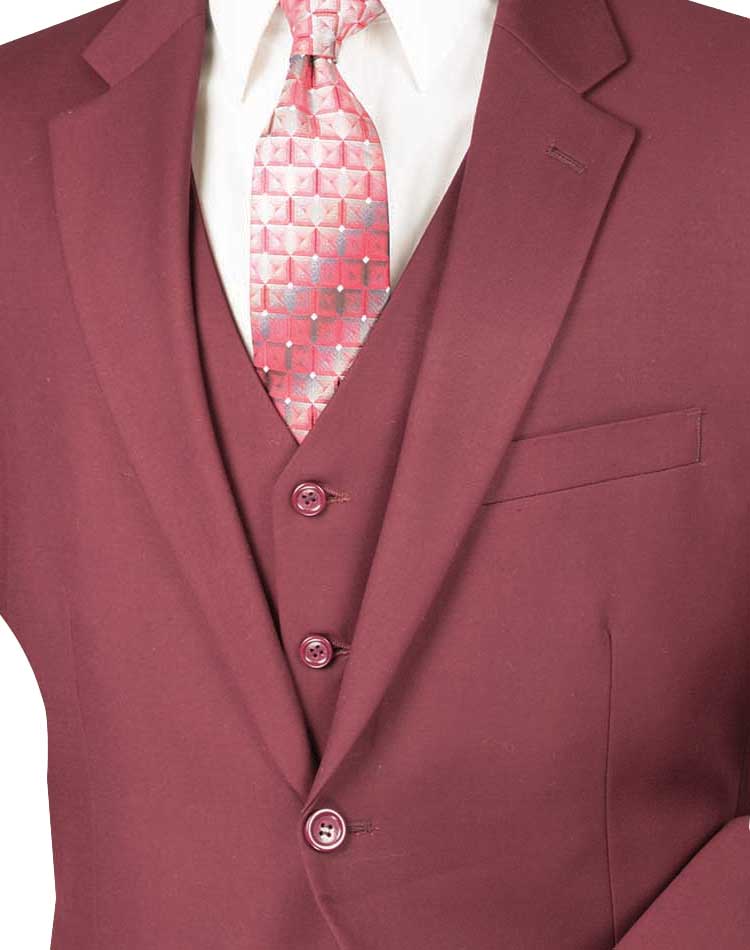 Men's Regular Fit 3-Piece Suit | 2-Button Maroon Business Suit | Perfect for Weddings, Office & Formal Events