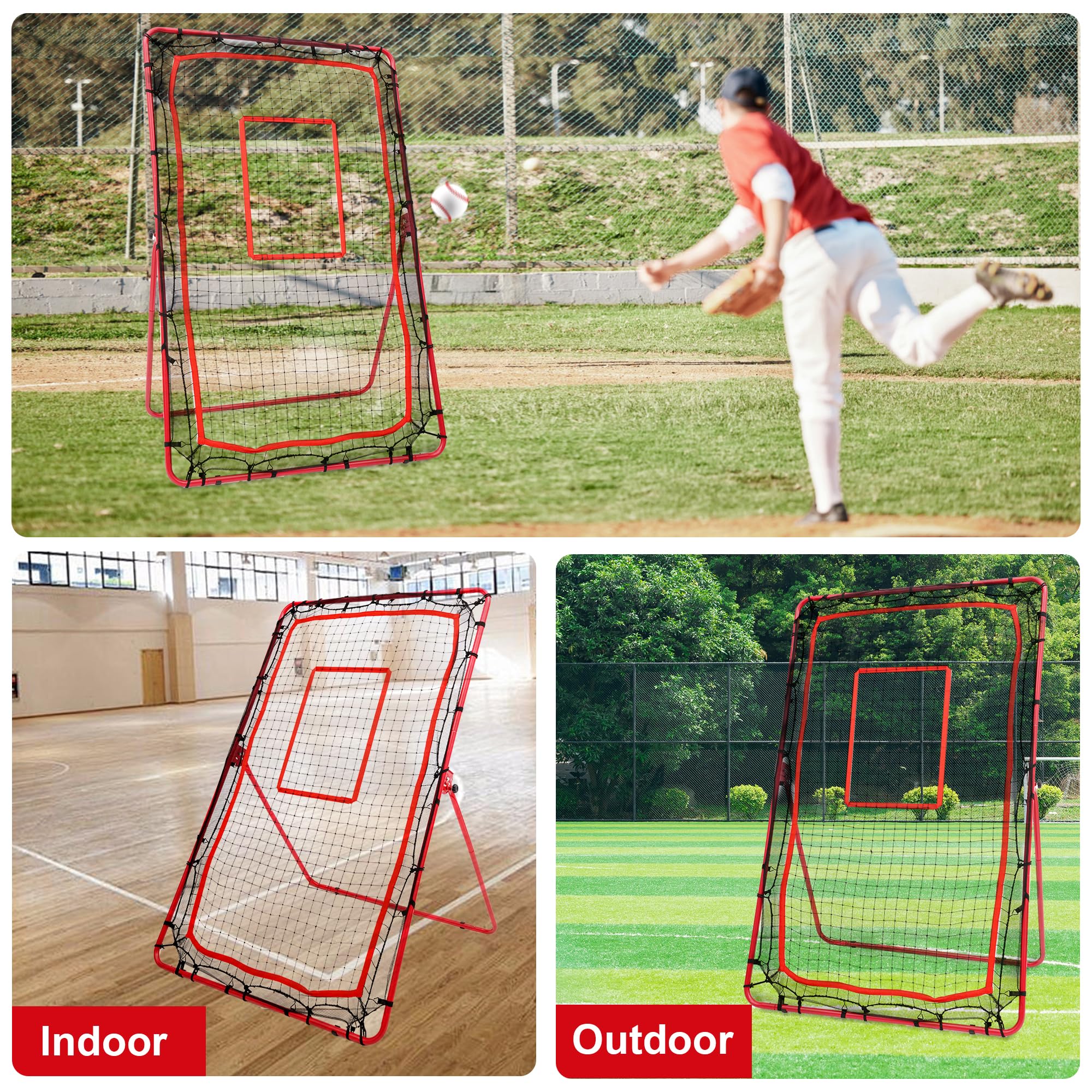 6ft x 4ft Multi-Purpose Sports Rebounder Net for Baseball, Softball, Volleyball, Lacrosse & Tennis Training - Durable Red Practice Net for Backyard, Field & Gym Use