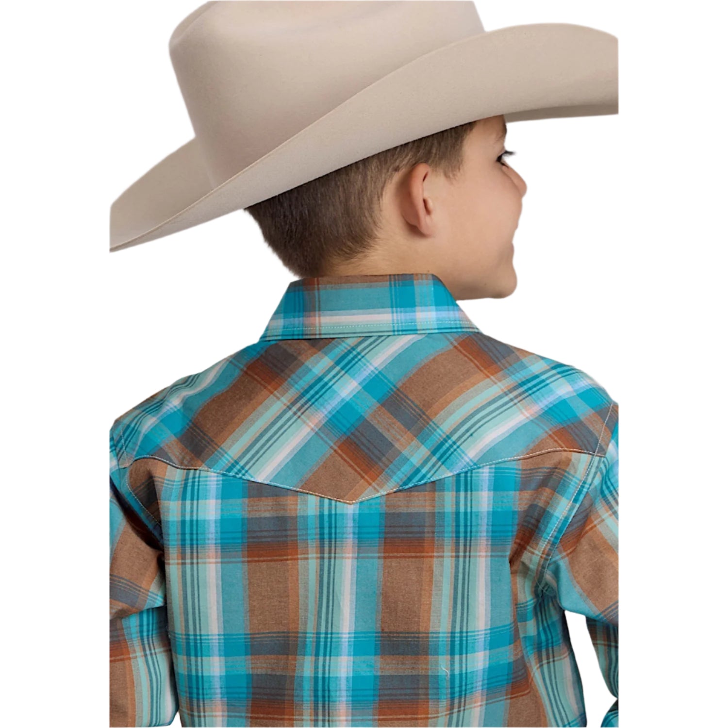 Roper Boys Amarillo Plaid Shirt - Orange Western Style Button-Up for Kids - Perfect for School, Rodeo & Outdoor Adventures