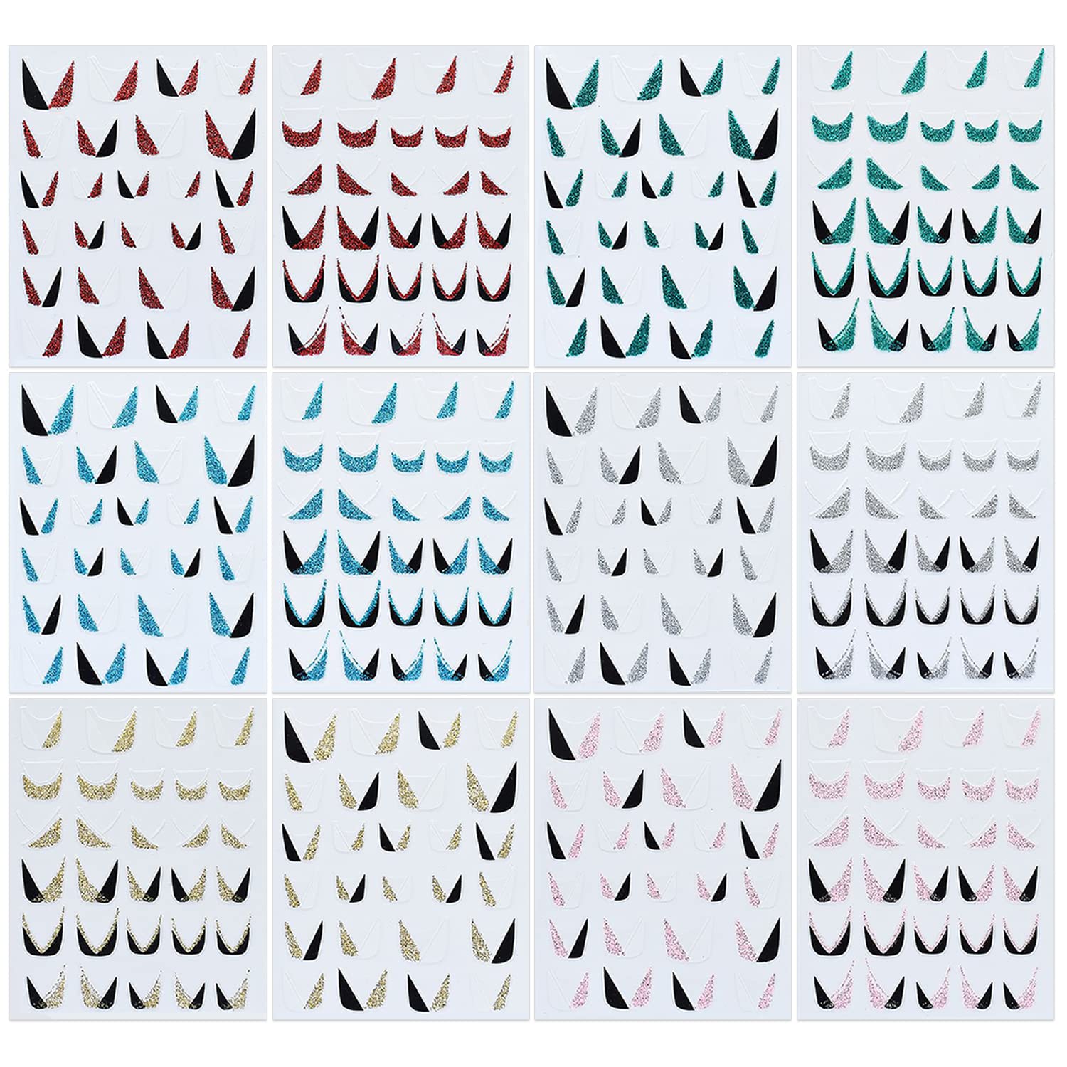 SILPECWEE 12 Sheets French Tip Nail Stickers - Glitter Nail Art Decals, Self-Adhesive 3D Nail Designs for French Manicure | Perfect for DIY Nail Art, Salon Use, Parties & Special Occasions