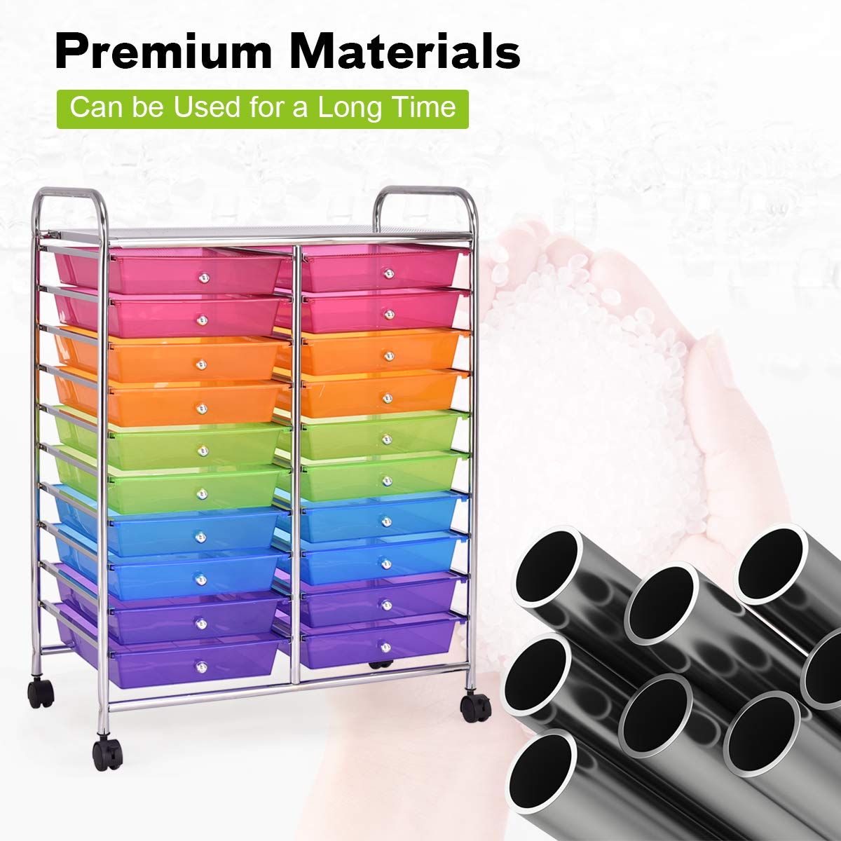 20-Drawer Rolling Storage Cart with Universal Wheels - Multipurpose Mobile Utility Organizer for Classroom, Office, School & Home - Perfect for Craft Supplies, Office Stationery & Home Organization