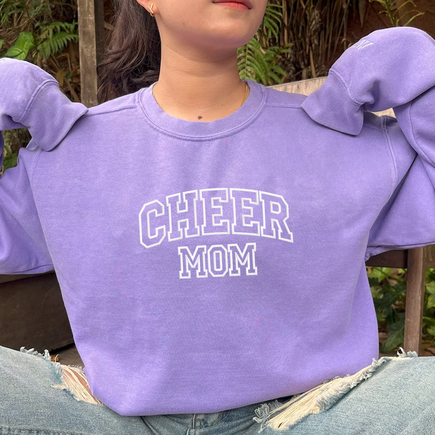 Custom Embroidered Cheer Mom Sweatshirt & Hoodie with Kids Names on Sleeve - Perfect for Sports Games, School Events & Family Photos