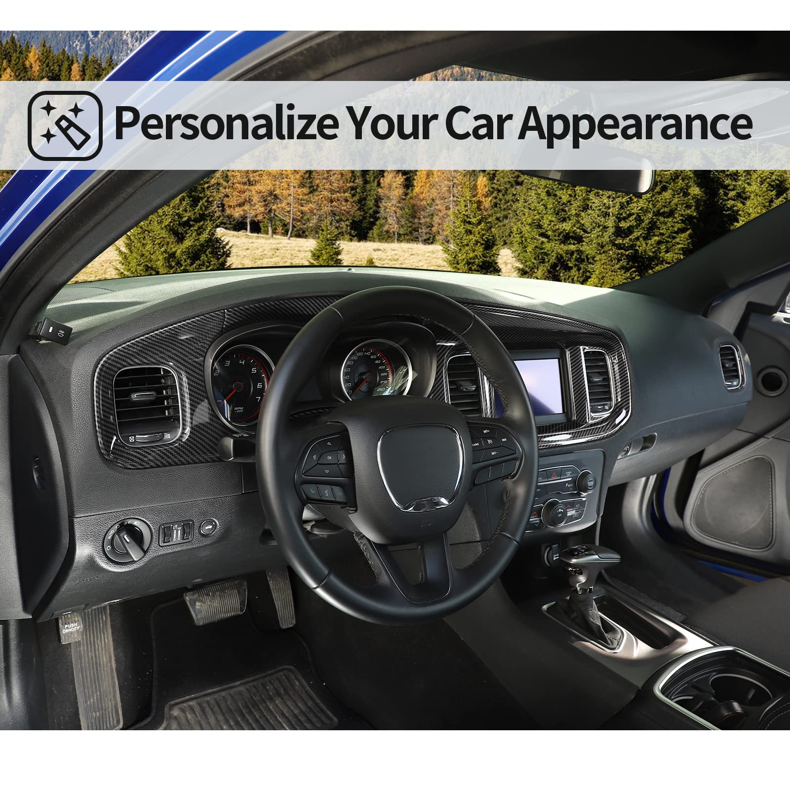 Carbon Fiber Center Console Dashboard Trim Cover for 2015-2020 Dodge Charger - Interior Accessories Upgrade for Enhanced Style & Protection | Perfect for Car Enthusiasts & Customization Lovers