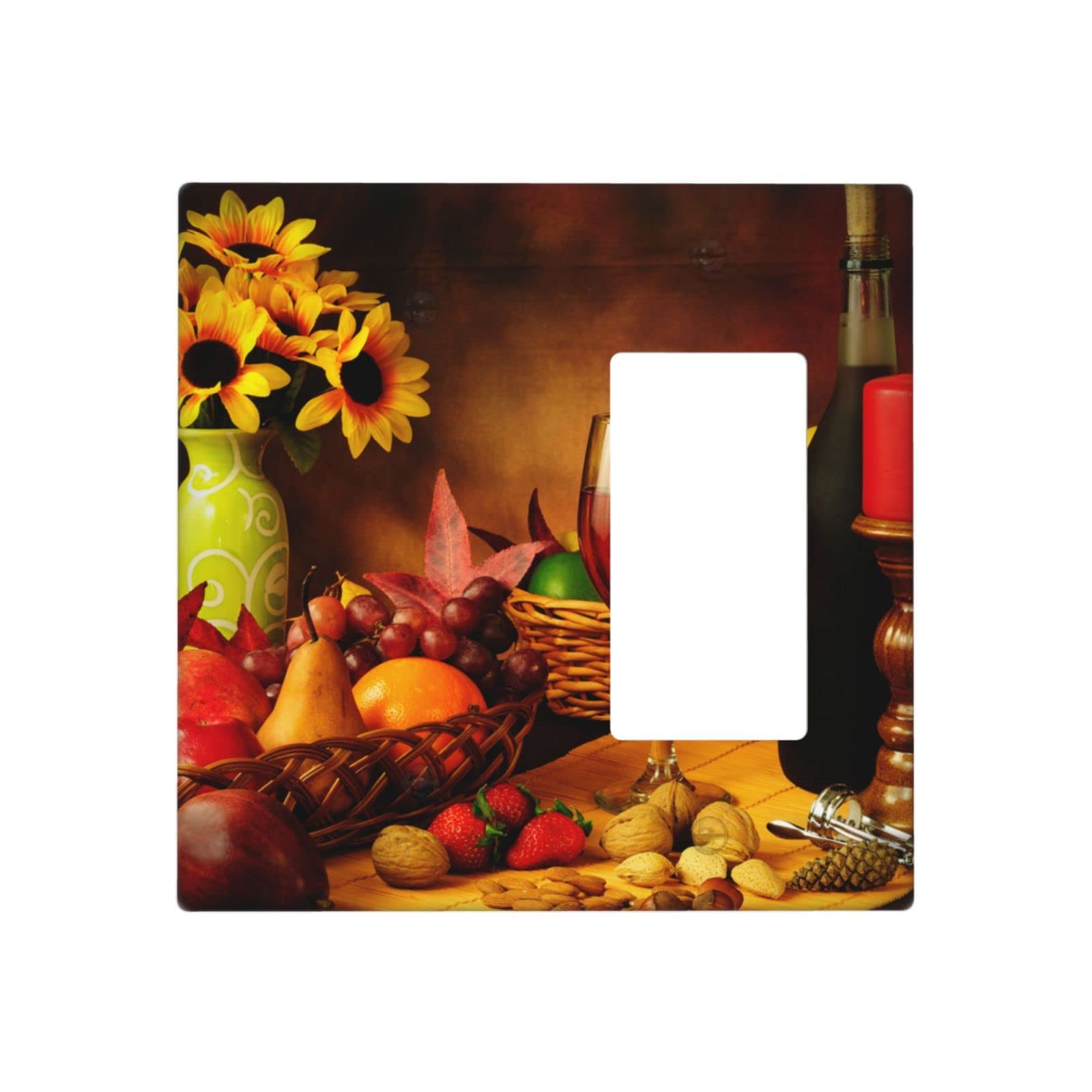 2-Gang 1-Blank 1-Rocker Light Switch Cover Plate - Fruit & Food Wine Themed Wall Decor - 4.5 x 4.5 Inch Outlet Cover Accessory - Perfect for Kitchen, Dining Room & Bar Decor