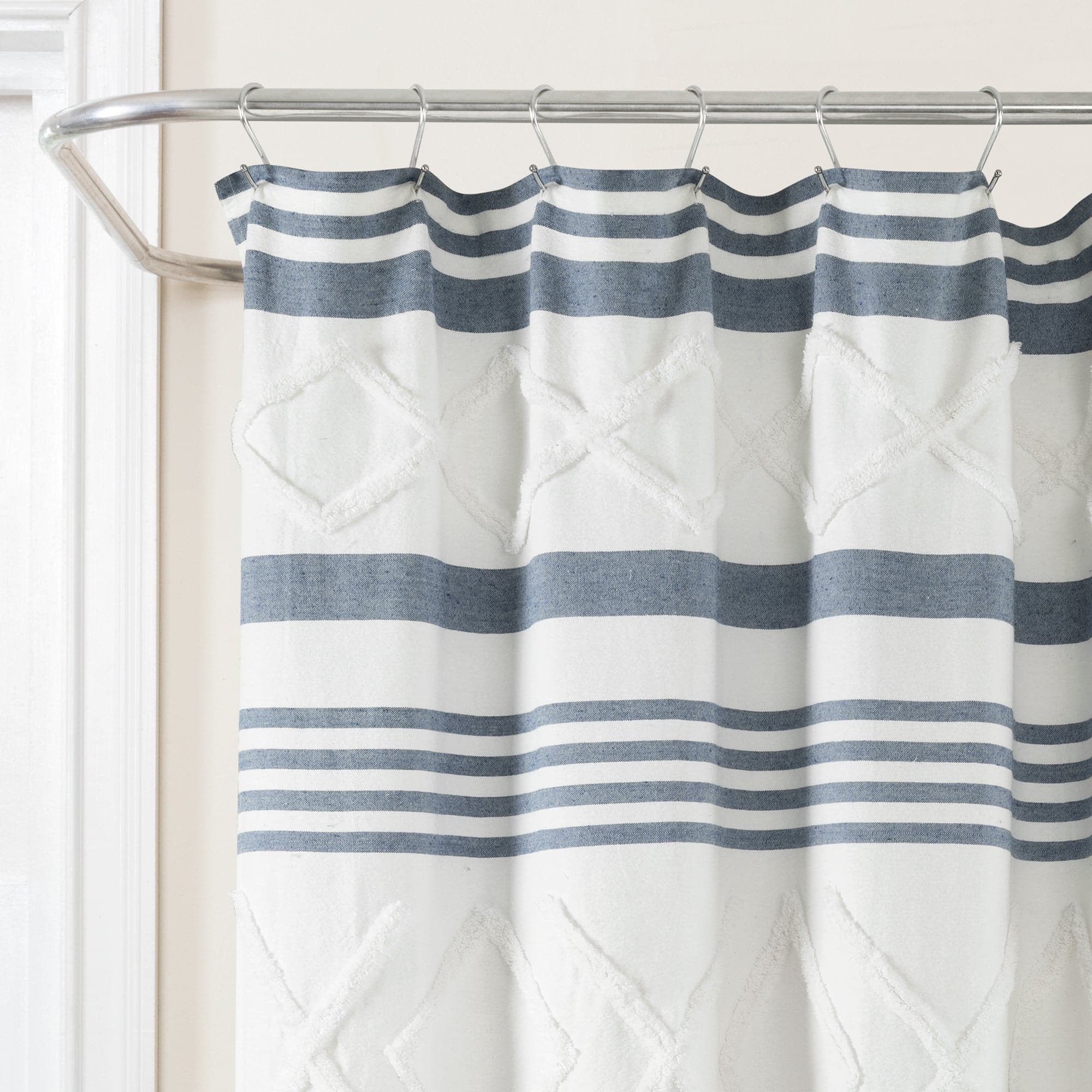 Eco-Friendly Urban Diamond Stripe Woven Tufted Shower Curtain - Waterproof Bathroom Decor for Modern Homes | Perfect for Small Bathrooms & Spa-Like Retreats