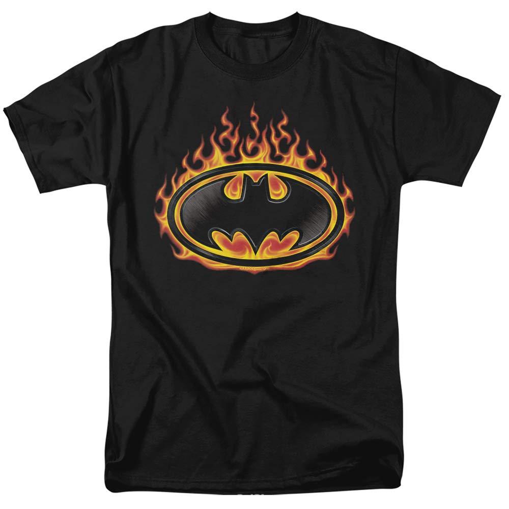 Batman Bat Flames Shield Graphic T-Shirt - Unisex Adult Tee for Men & Women | Casual Wear, Cosplay, Superhero Fan Gift