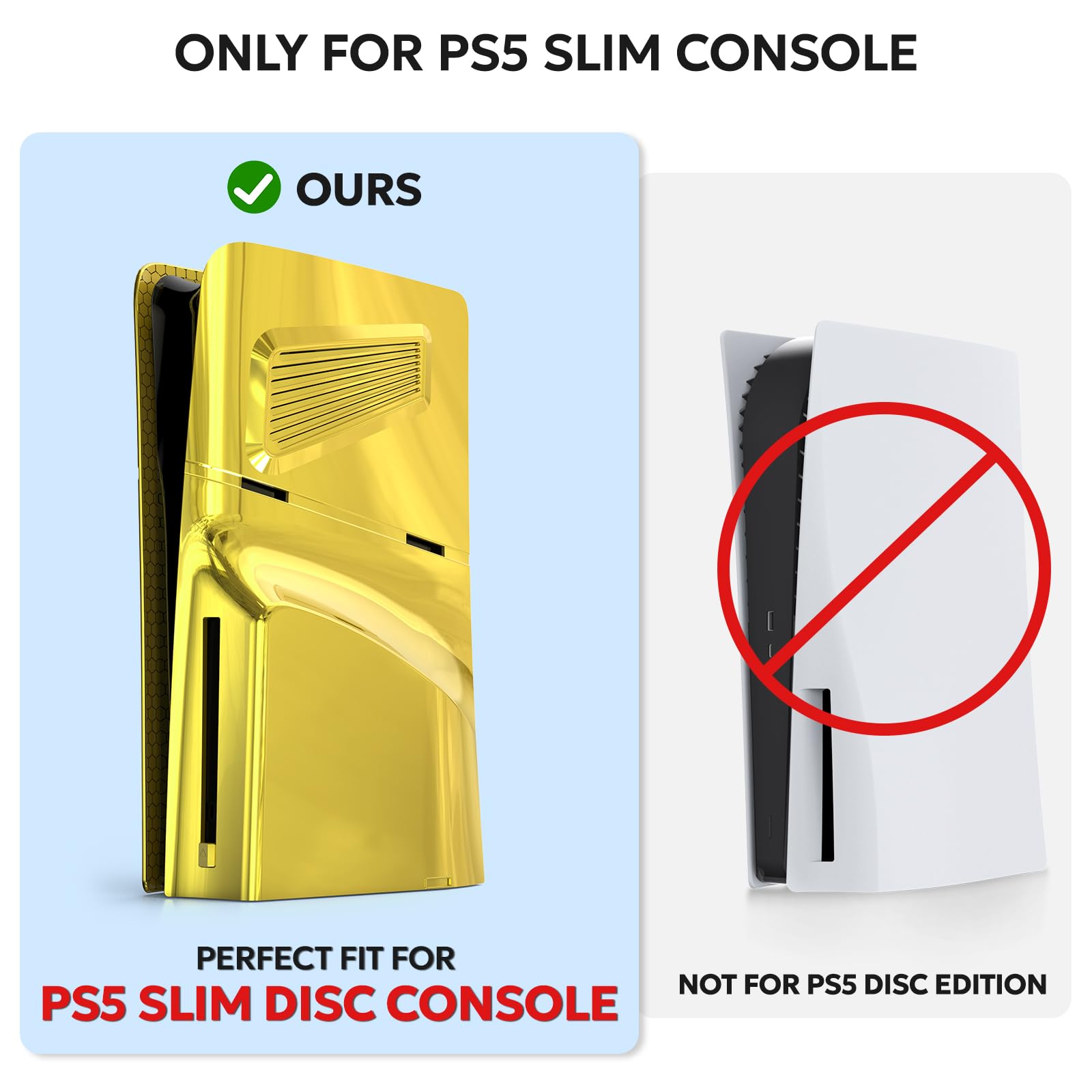 PS5 Slim Disc Edition Faceplate with Cooling Vents - Anti-Scratch Dustproof Protective Cover (Golden) | Perfect for Gaming Setups & Console Protection
